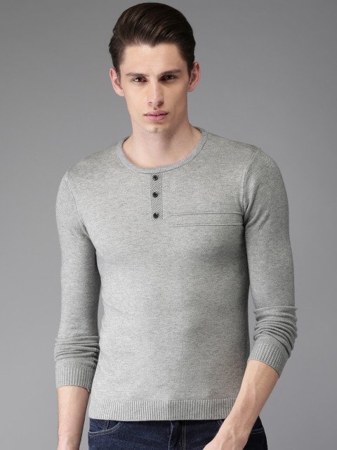 

Moda Rapido Men Grey Melange Solid Pullover