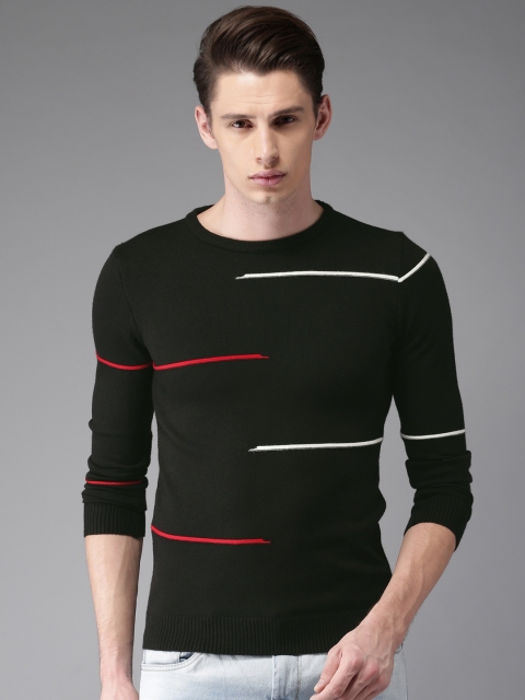 

Moda Rapido Men Black Self-Design Pullover Sweater