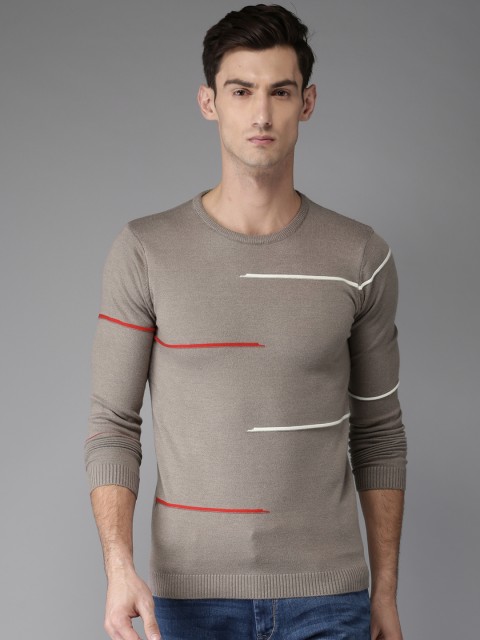 

Moda Rapido Men Grey Self-Design Pullover Sweater
