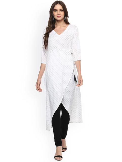 

La Firangi Women White Printed Overlapped A-Line Kurta