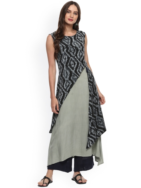 

La Firangi Women Black & Grey Abstract Print Layered A-Line Kurta