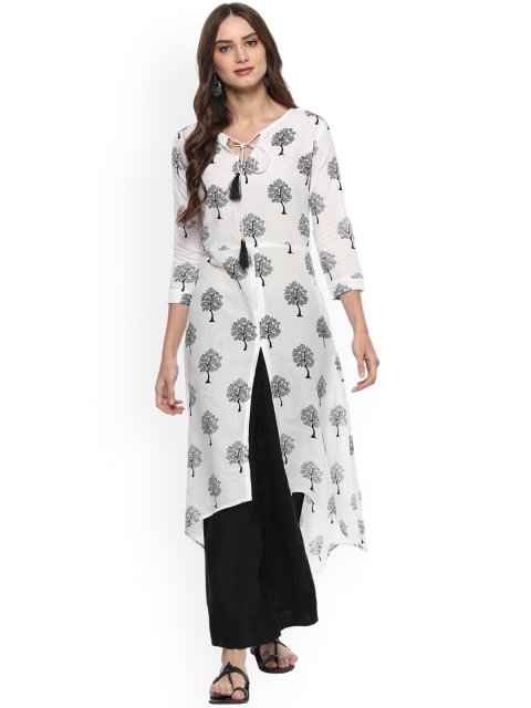 

La Firangi Women White Printed Front-Slit A-Line Kurta