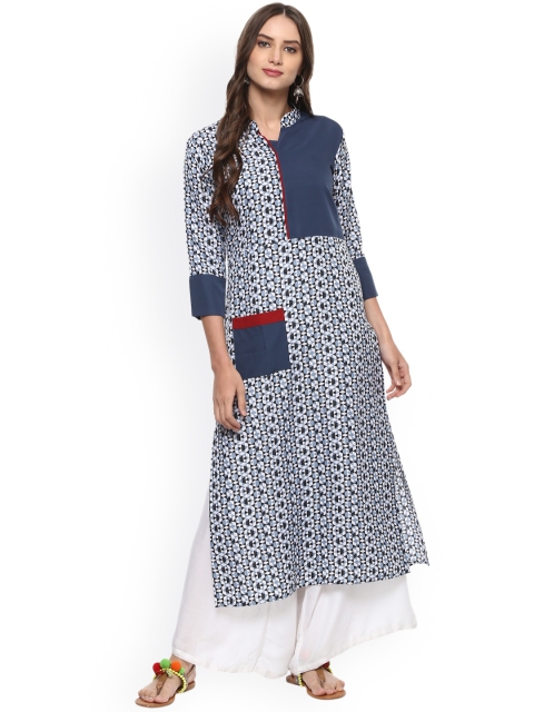 

La Firangi Women Blue Printed Straight Kurta