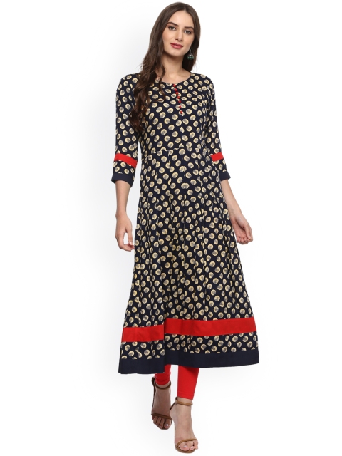 

La Firangi Women Navy Printed Anarkali Kurta, Navy blue