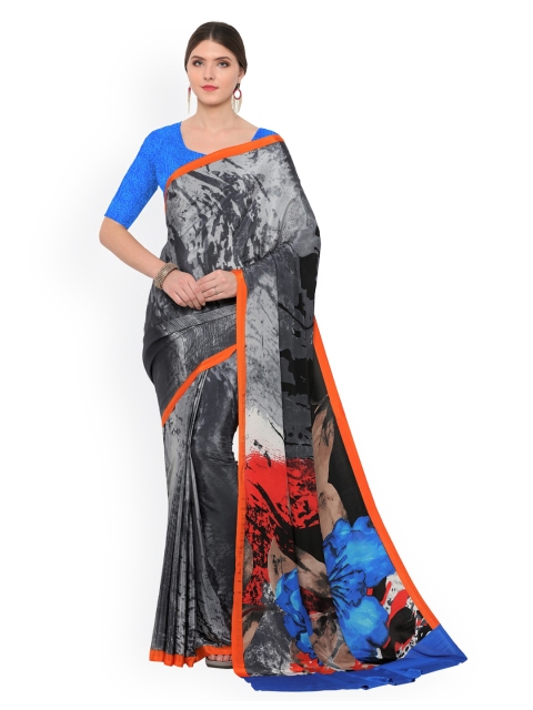 

Ligalz Grey Printed Poly Crepe Saree