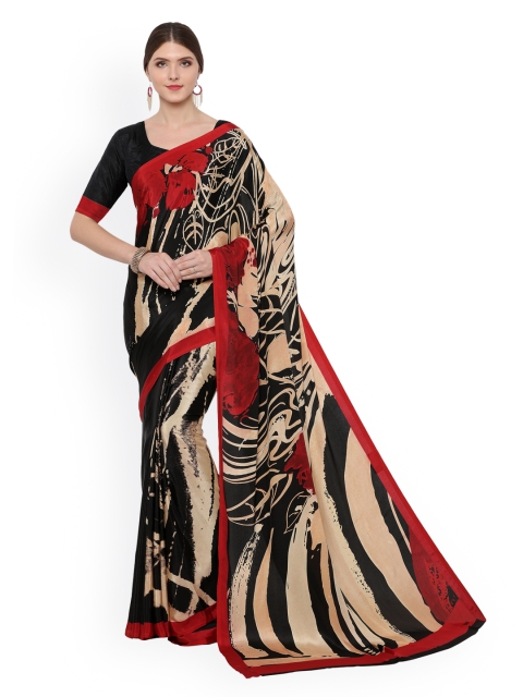 

Ligalz Black & Beige Poly Crepe Printed Saree