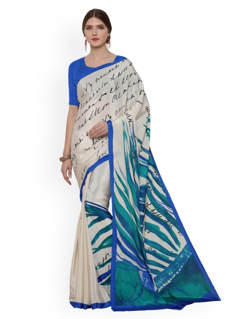 

Ligalz Beige Printed Poly Crepe Saree