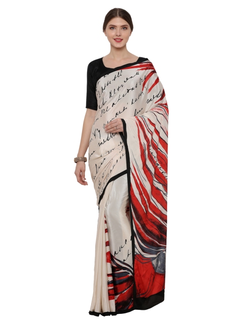 

Ligalz Beige Printed Poly Crepe Saree