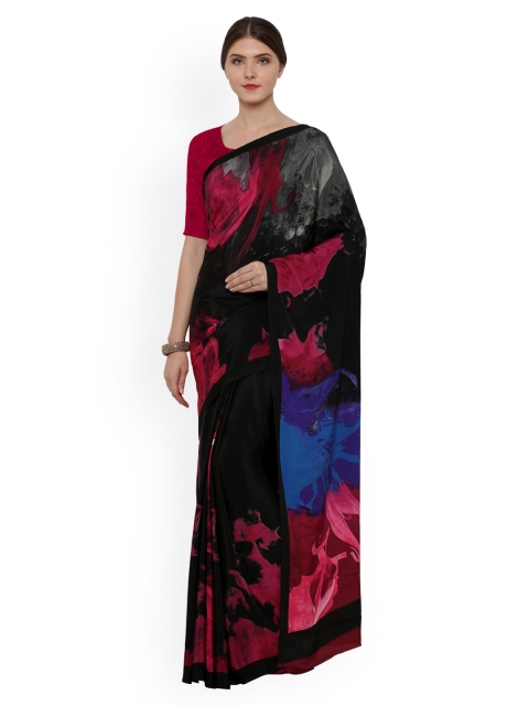 

Ligalz Black Printed Poly Crepe Saree