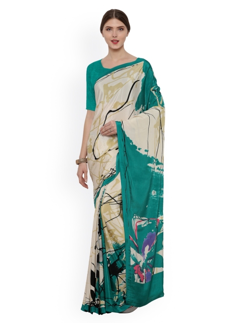 

Ligalz Beige & Green Poly Crepe Printed Saree