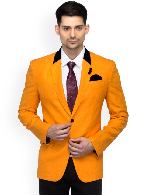 

FAVOROSKI Orange Slim Fit Linen Single-Breasted Party Blazer