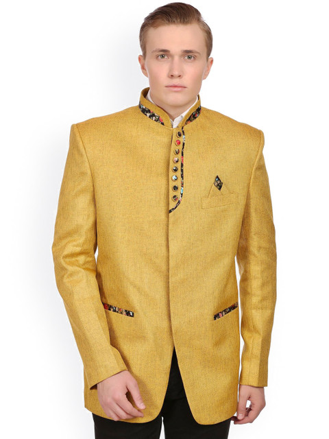 

Wintage Men Yellow Single-Breasted Tailored Fit Ethnic Bandhgala Blazer