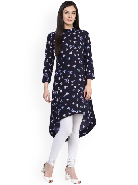 

Ives Women Blue Printed A-Line Kurta