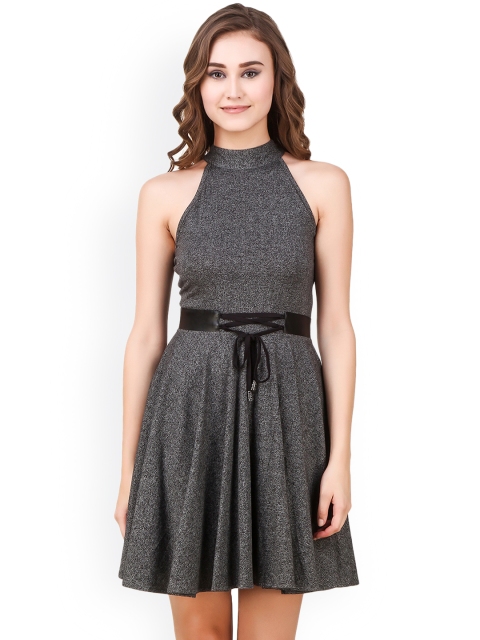 

Texco Women Charcoal Grey Self-Design Fit and Flare Dress