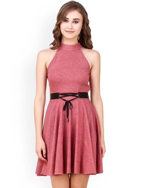 

Texco Women Pink Solid Fit & Flare Dress with Lace-Ups