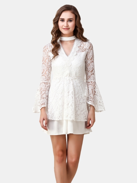 

Texco Women Off-White Lace Fit & Flare Dress