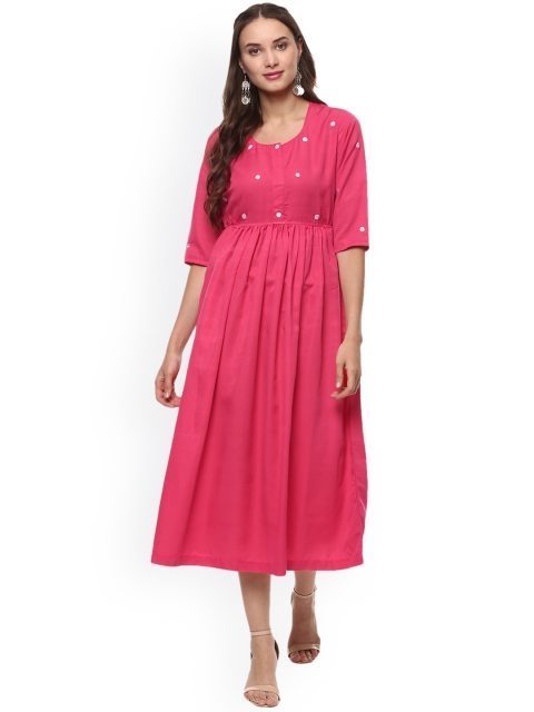 

Kira Women Pink Embroidered A-Line Dress