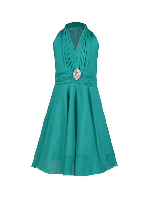 

Aarika Girls Teal Green Self-Design A-Line Dress