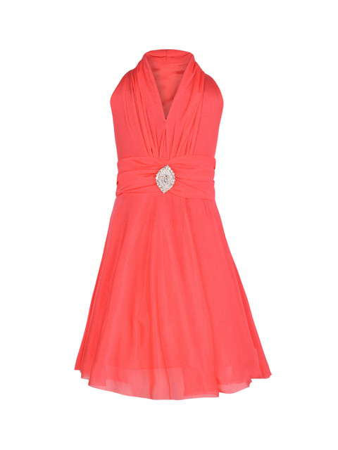 

Aarika Girls Coral Pink Self-Design Fit & Flare Dress