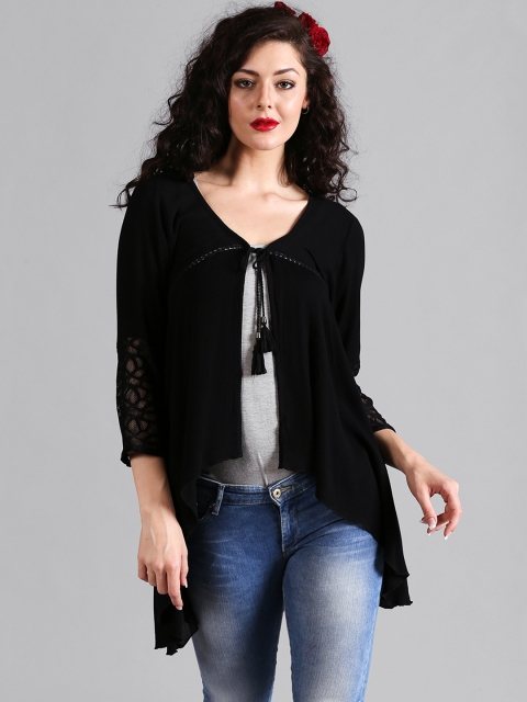 

Noi Women Black Solid Open Front Shrug Jacket