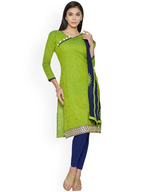 

Saree mall Green & Blue Cotton Blend Unstitched Dress Material