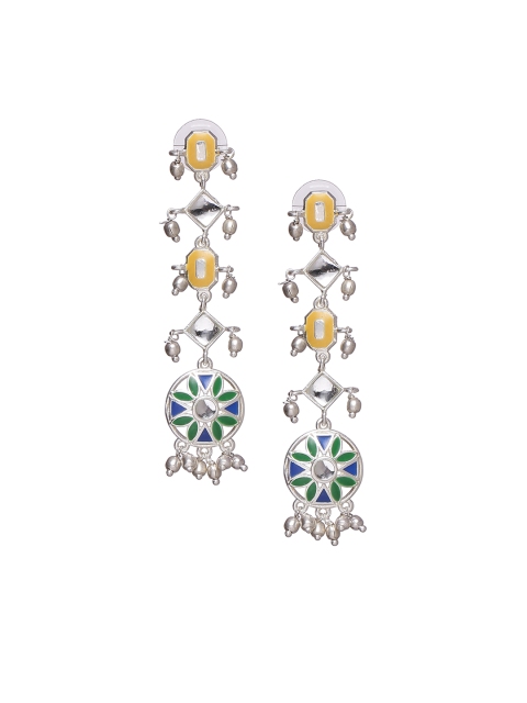 

Studio Voylla Bandhej Silver-Plated Contemporary Drop Earrings