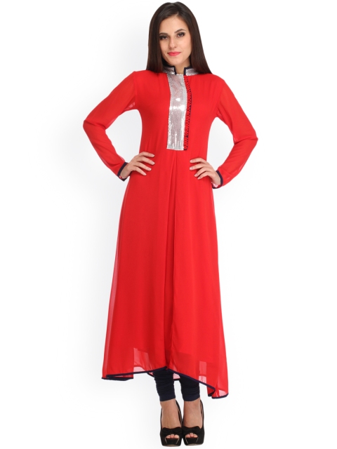 

Cottinfab Women Red Solid A-Line Kurta