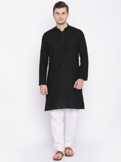 

British Club Men Black Solid Straight Kurta