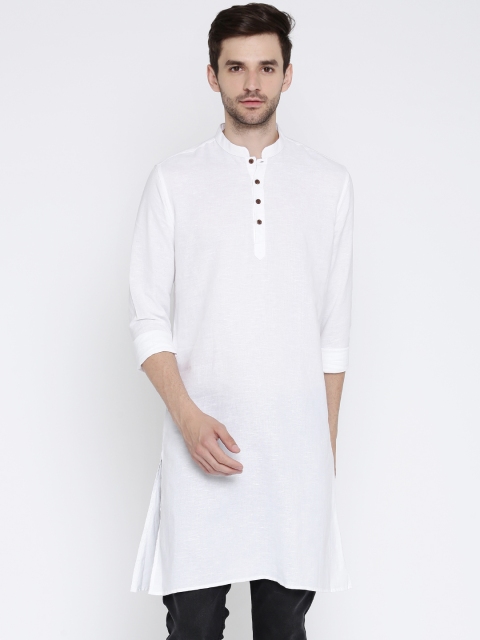 

British Club Men White Solid Straight Kurta