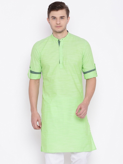 

British Club Men Green Solid Straight Kurta