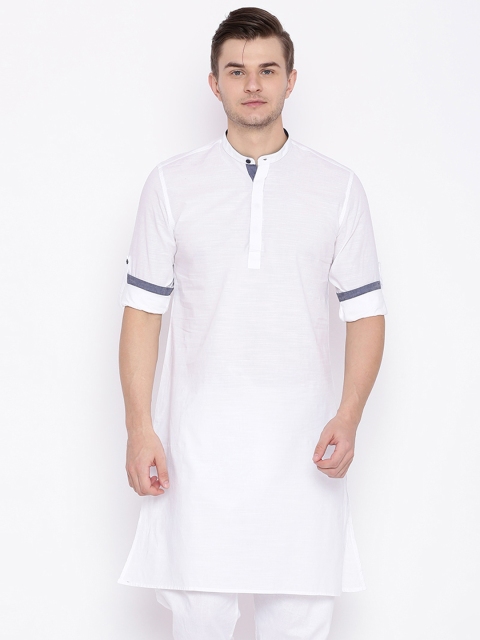 

British Club Men White Solid Straight Kurta