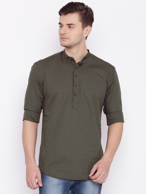 

British Club Men Grey Solid Straight Kurta