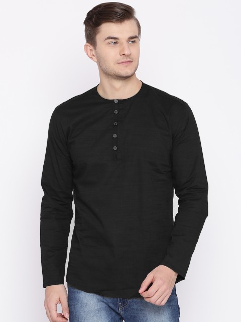 

British Club Men Black Solid Straight Kurta
