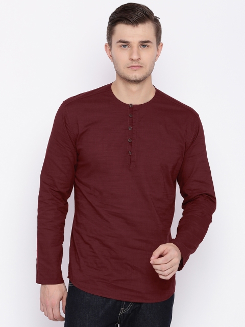 British Club Men Maroon Solid Short Straight Kurta available at myntra for Rs.598