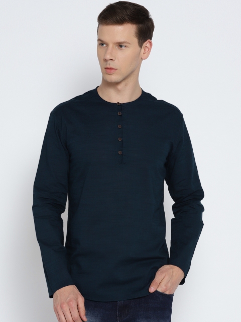 

British Club Men Navy Blue Solid Straight Kurta