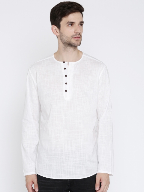

British Club Men White Solid Straight Kurta