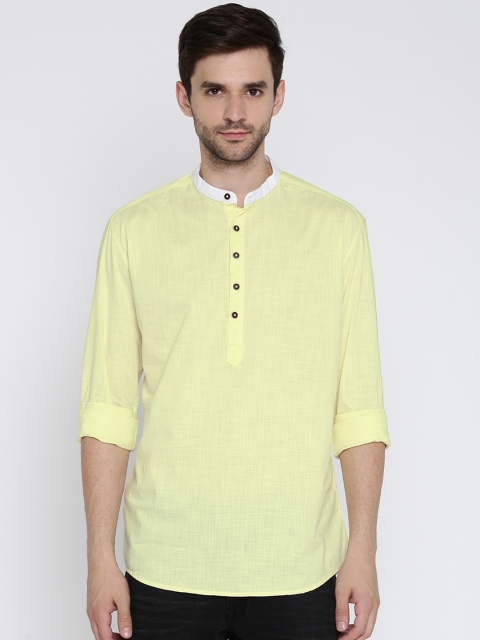 

British Club Men Yellow Solid Straight Kurta