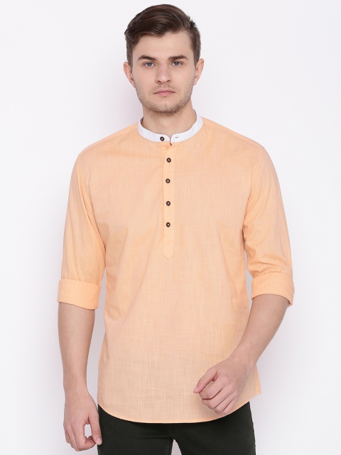 

British Club Men Orange Solid Straight Kurta