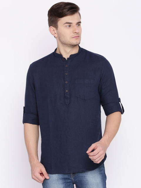 

British Club Men Navy Blue Solid Straight Short Kurta