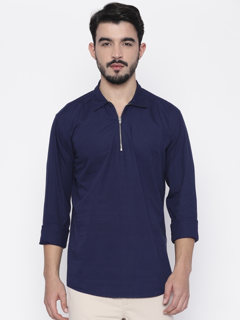 

British Club Men Navy Solid Straight Kurta, Navy blue