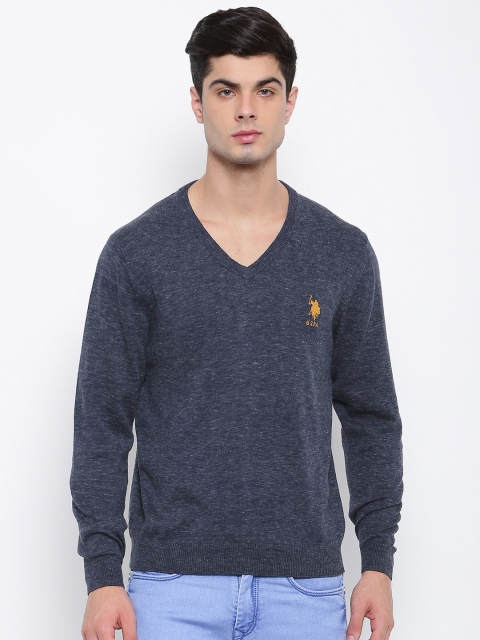 

U.S. Polo Assn. Men Navy Blue Solid Pullover