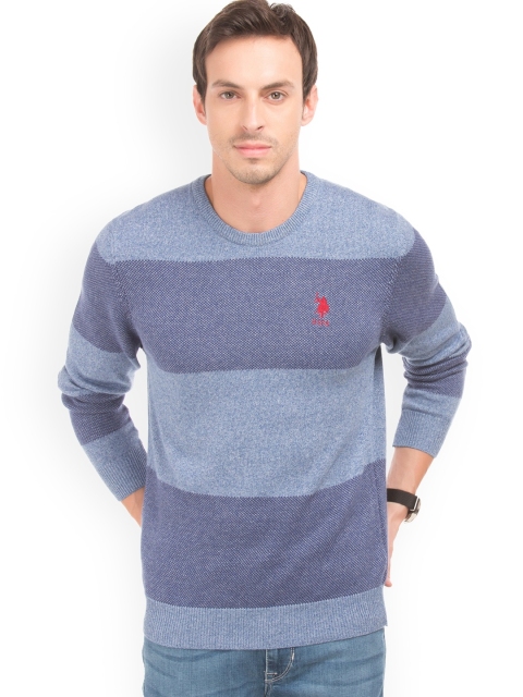 

U.S. Polo Assn. Men Blue Colourblocked Sweater