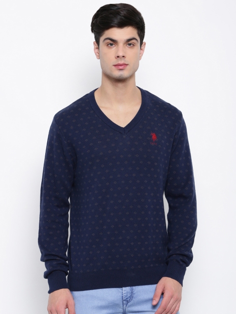 

U.S. Polo Assn. Men Blue Self Design Pullover