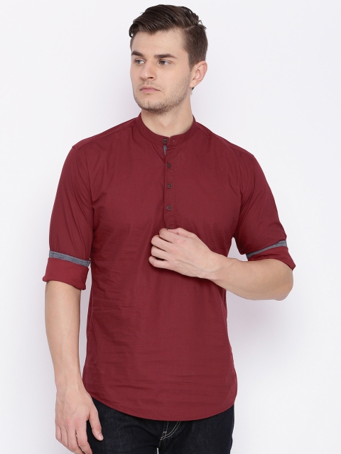 

British Club Men Red Printed Straight Kurta