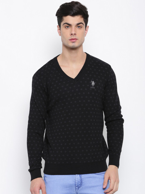 

U.S. Polo Assn. Men Black Self Design Pullover