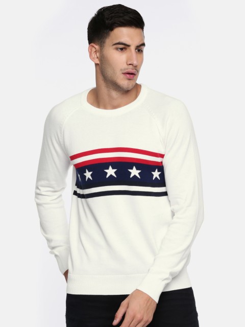 

U.S. Polo Assn. Men White Self Design Pullover