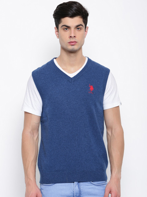 

U.S. Polo Assn. Men Blue Solid Sweater Vest