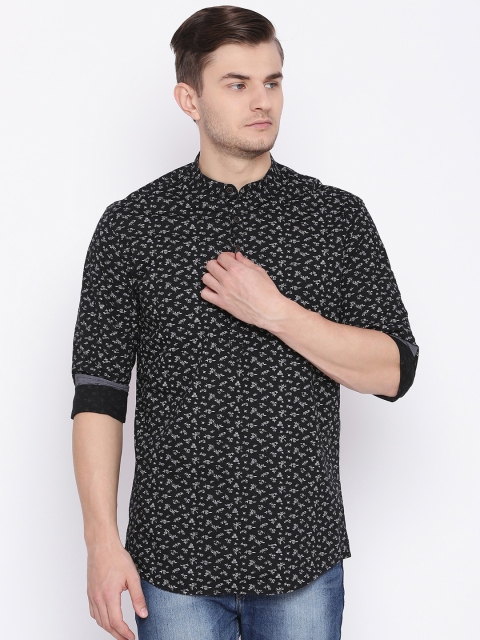 

British Club Men Black Printed A-Line Short Kurta