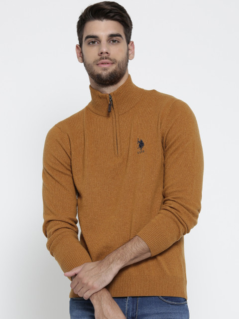 

U.S. Polo Assn. Men Mustard Brown Solid Sweater