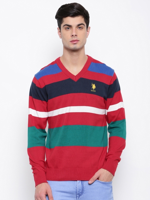 

U.S. Polo Assn. Men Red & Green Striped Pullover